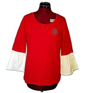 Tommy Hilfiger Top Small S Multicolor Bell Sleeves Logo Embellished Preppy Boho